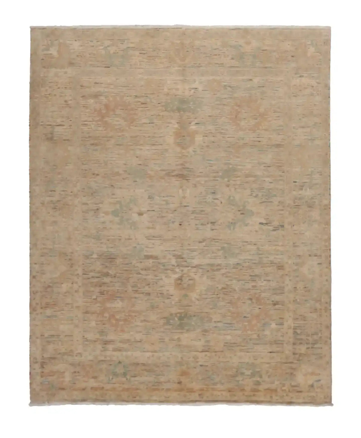 Sand Afghan Rug with Subtle Flowers, 303 × 248 cm, overall view.