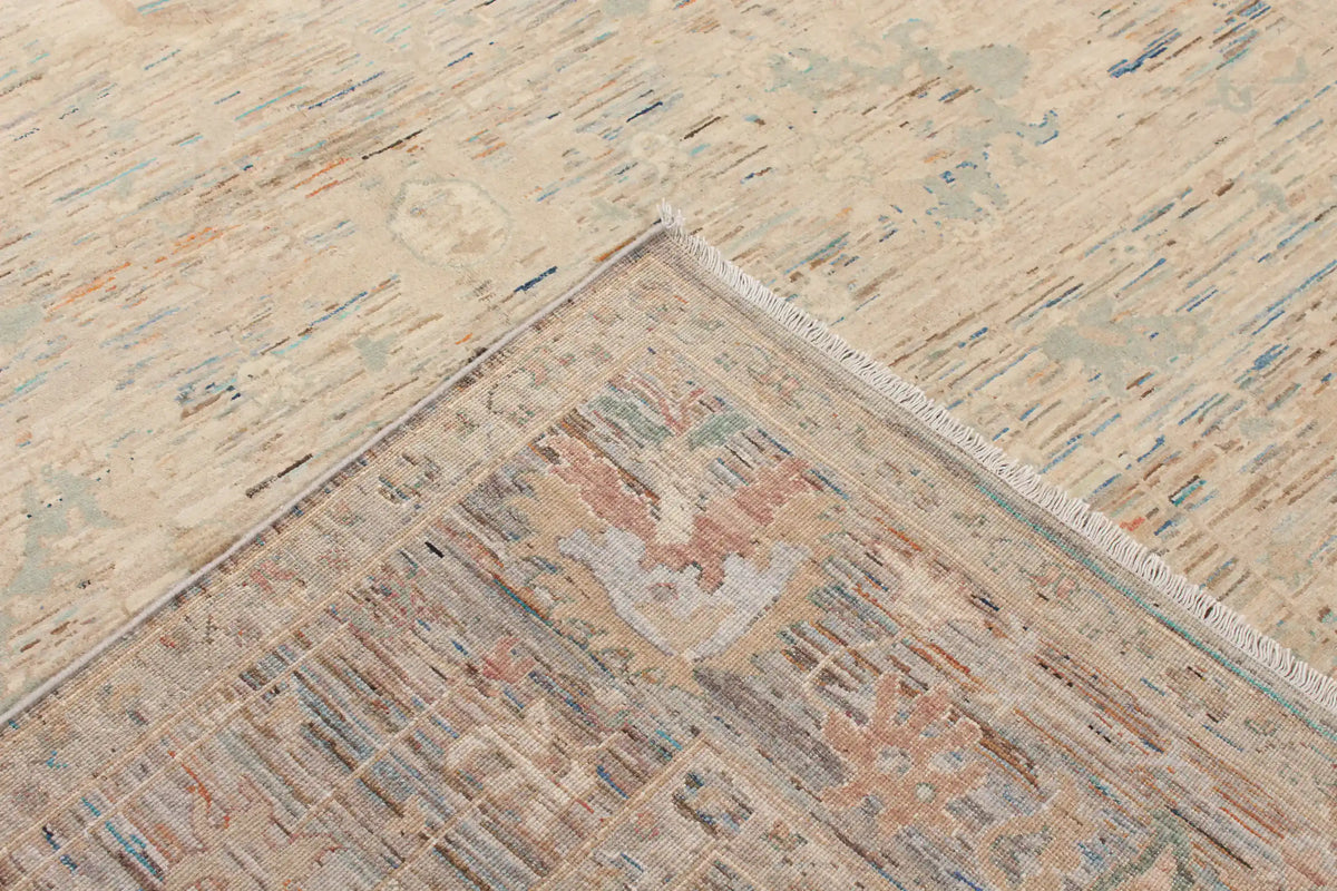 Sand Afghan Rug with Subtle Flowers, 303 × 248 cm, view 6.