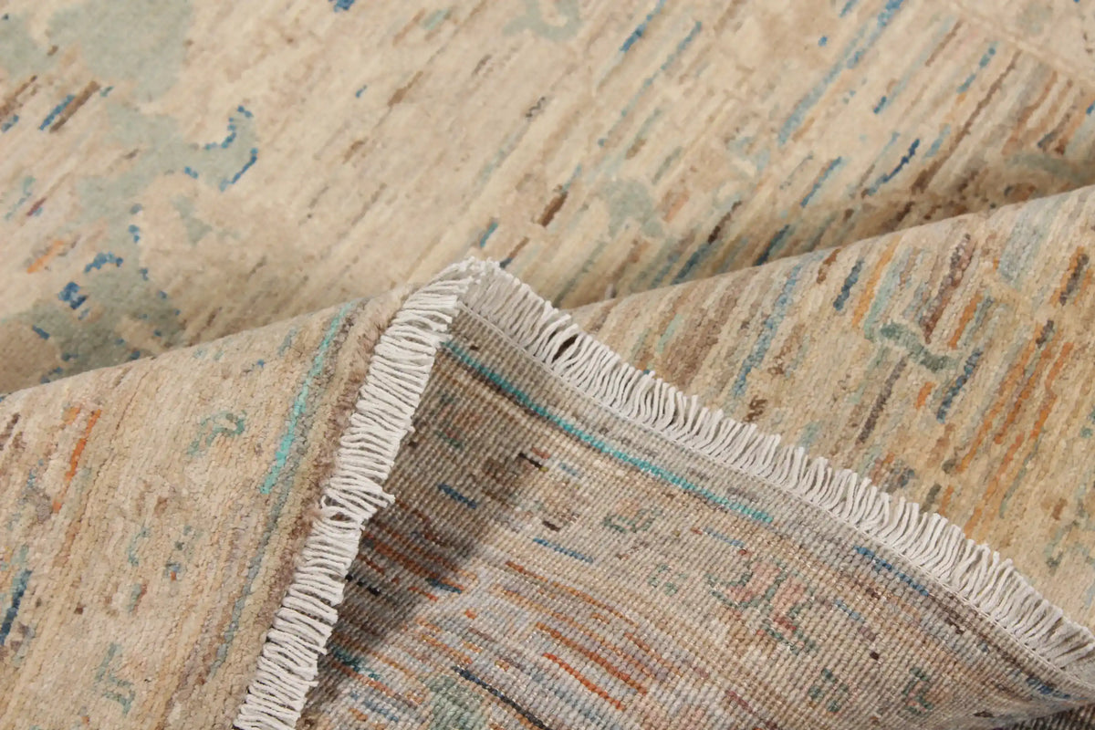 Sand Afghan Rug with Subtle Flowers, 303 × 248 cm, view 9.