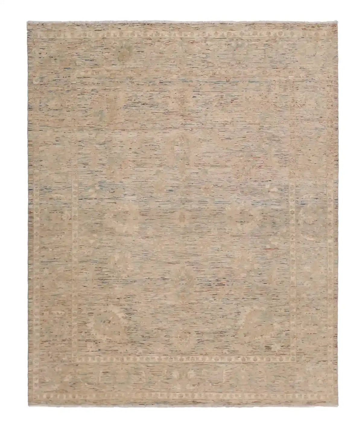 Light Afghan Rug with Fine Blue Patterning, 300 × 248 cm, overall view.