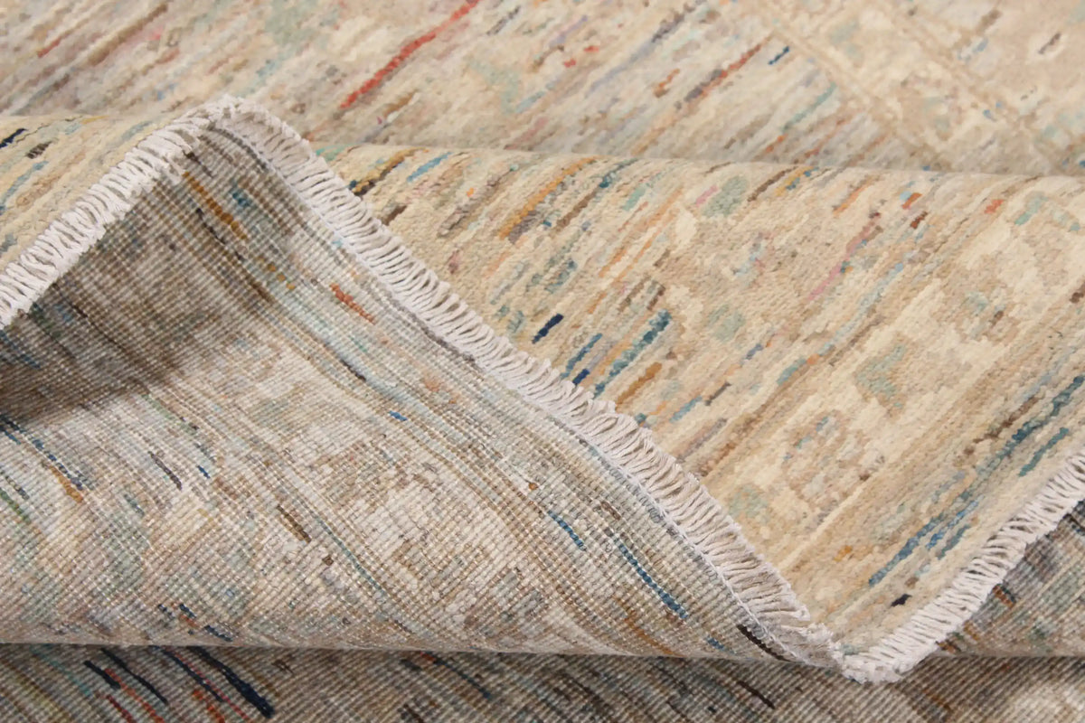 Light Afghan Rug with Fine Blue Patterning, 300 × 248 cm, view 6.