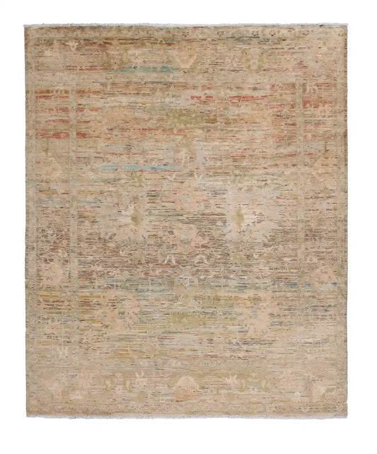 Orientteppich mit Farblinien in Beige und Rostrot, 298 × 246 cm – Gesamtansicht