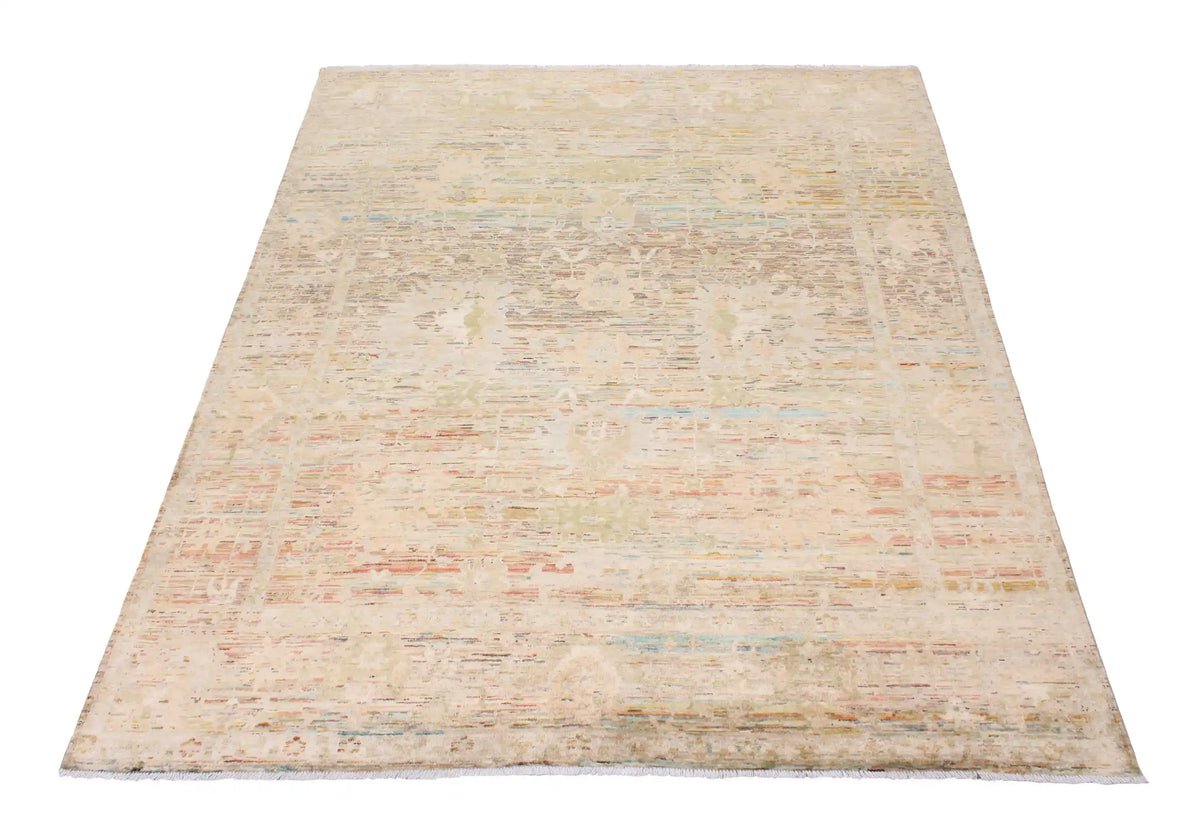 Afghan Rug with Beige & Rust Red Color Lines, 298 × 246 cm, view 2.