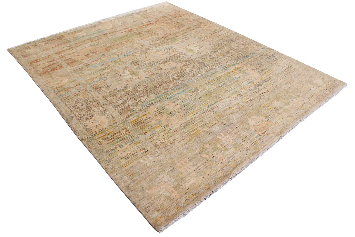 Afghan Rug with Beige & Rust Red Color Lines, 298 × 246 cm, view 4.