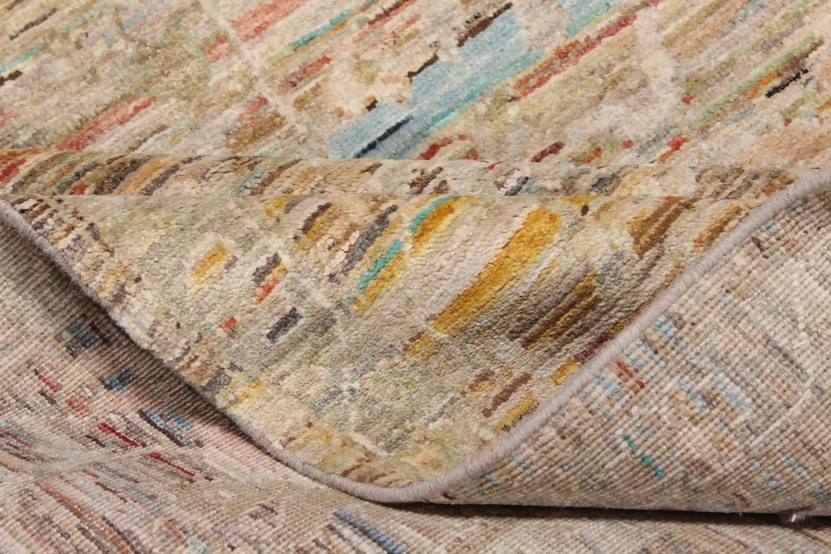 Afghan Rug with Beige & Rust Red Color Lines, 298 × 246 cm, view 5.