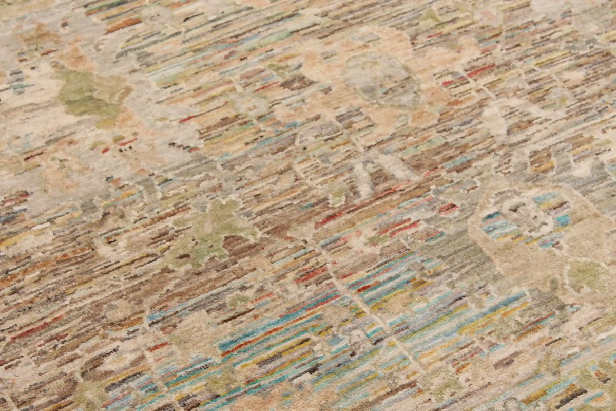 Afghan Rug with Beige & Rust Red Color Lines, 298 × 246 cm, view 6.