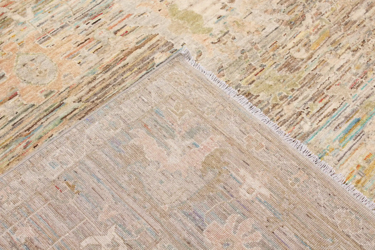 Afghan Rug with Beige & Rust Red Color Lines, 298 × 246 cm, view 8.