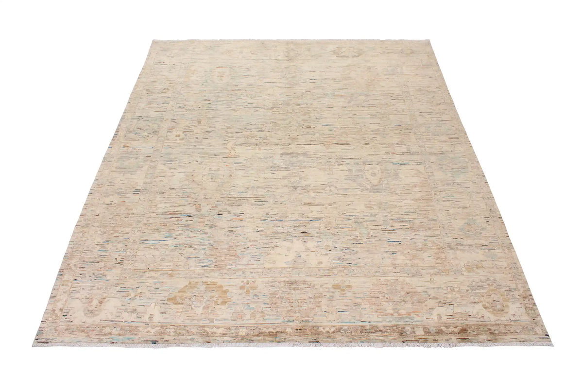 Beige Afghan Rug with Light Floral Border, 291 × 250 cm, view 2.