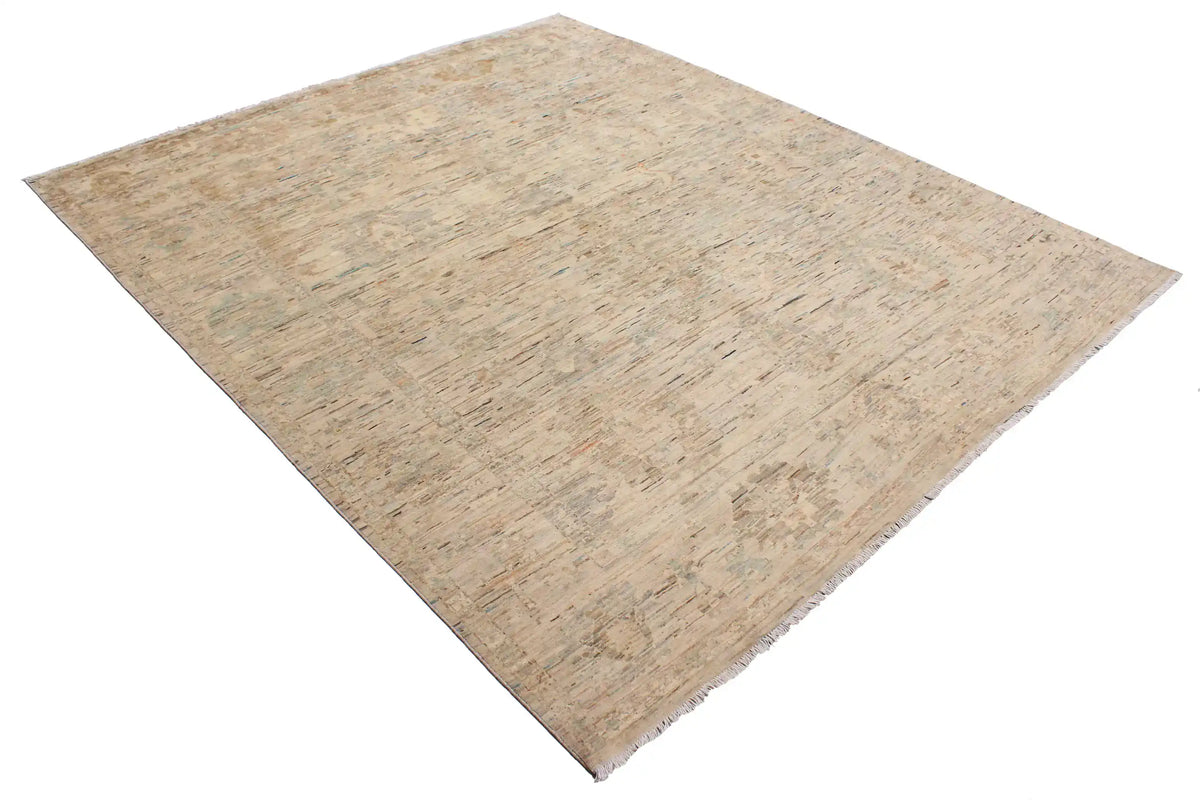 Beige Afghan Rug with Light Floral Border, 291 × 250 cm, view 3.
