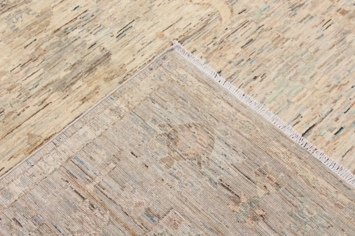 Beige Afghan Rug with Light Floral Border, 291 × 250 cm, view 5.