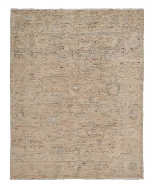 Sandfarbener Wollteppich mit zarten Blüten, 311 × 250 cm – Gesamtansicht