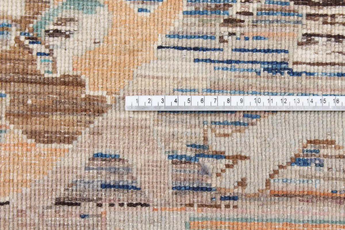 Bunter Orientteppich mit abstrakten Blüten auf Hellblau, 316 × 240 cm – Ansicht 8 des handgeknüpften Wollteppichs