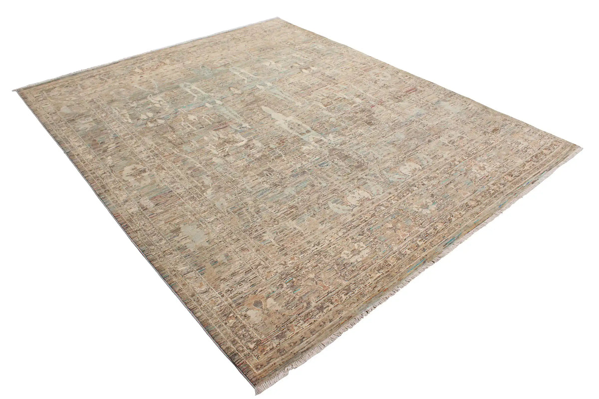 Gray-Beige Wool Rug with Light Leaf Motifs, 304 × 248 cm, view 3.