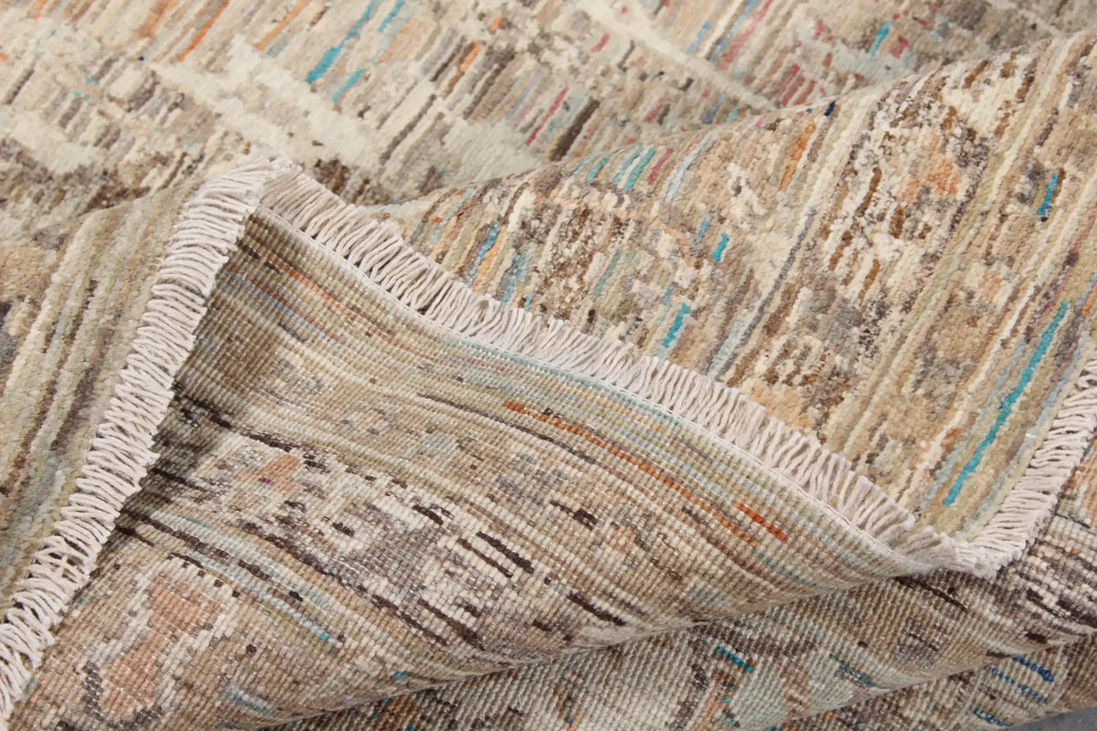 Gray-Beige Wool Rug with Light Leaf Motifs, 304 × 248 cm, view 7.