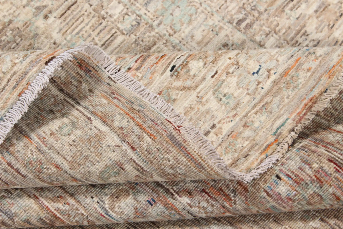 Pink-Beige Afghan Rug with Fine Patterning, 295 × 248 cm, view 9.