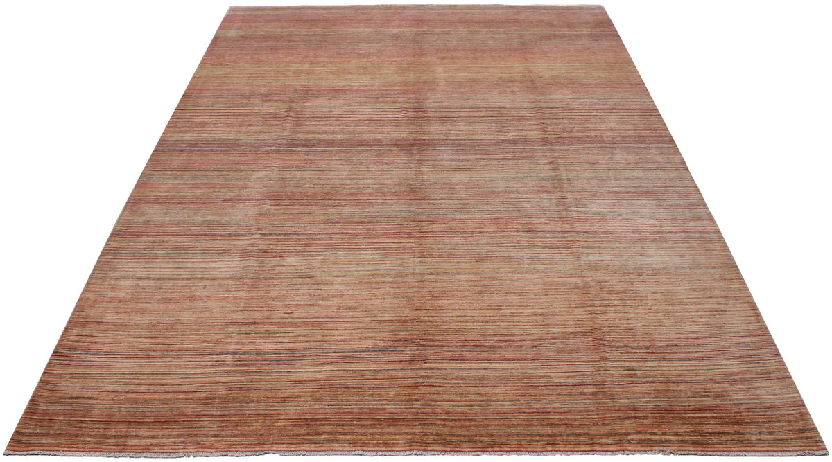 Wollteppich mit feinen Streifen in Rosa und Beige, 409 × 305 cm – Ansicht 2 des handgeknüpften Wollteppichs