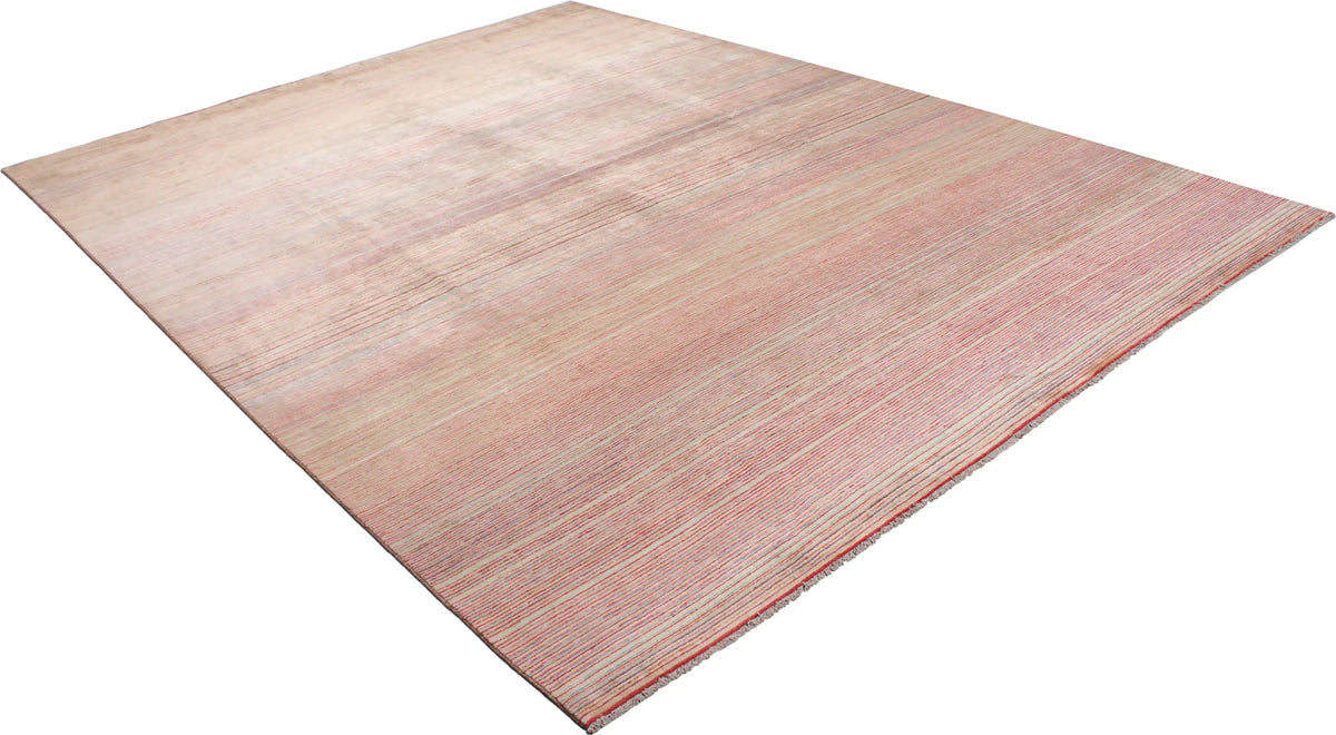 Wollteppich mit feinen Streifen in Rosa und Beige, 409 × 305 cm – Ansicht 3 des handgeknüpften Wollteppichs