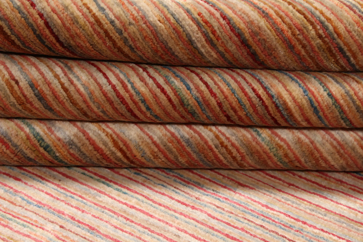 Wollteppich mit feinen Streifen in Rosa und Beige, 409 × 305 cm – Ansicht 4 des handgeknüpften Wollteppichs