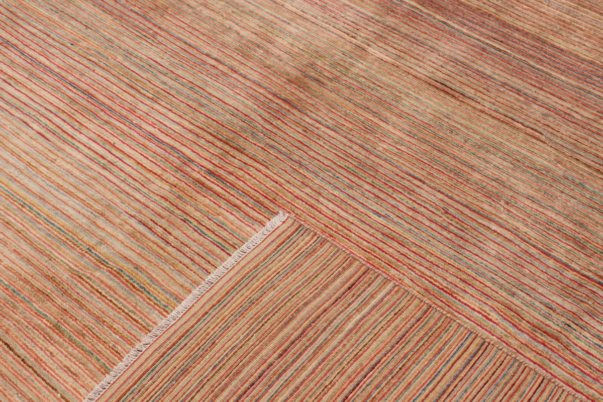 Wollteppich mit feinen Streifen in Rosa und Beige, 409 × 305 cm – Ansicht 6 des handgeknüpften Wollteppichs