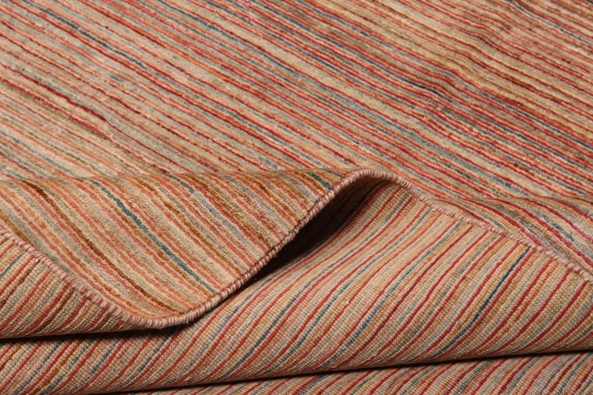 Wollteppich mit feinen Streifen in Rosa und Beige, 409 × 305 cm – Ansicht 8 des handgeknüpften Wollteppichs