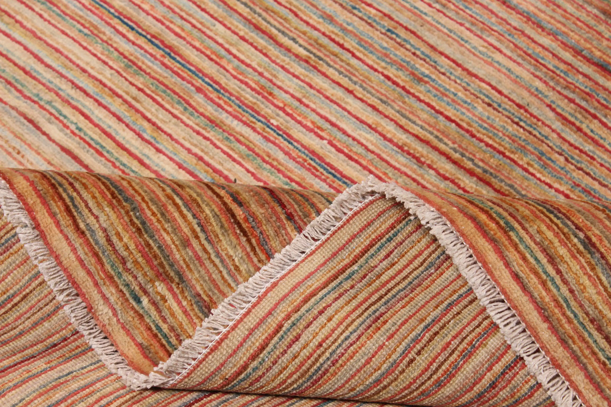 Wollteppich mit feinen Streifen in Rosa und Beige, 409 × 305 cm – Ansicht 9 des handgeknüpften Wollteppichs