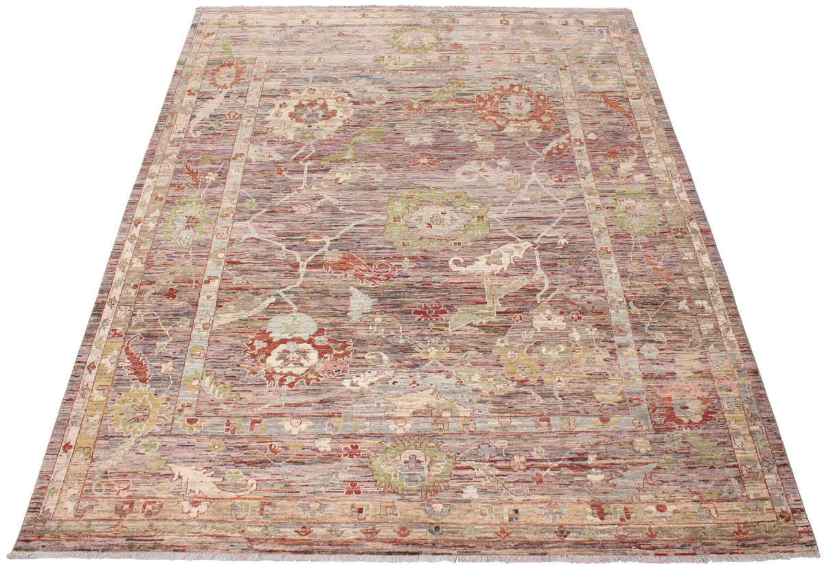 Floraler handgeknüpfter Orientteppich aus Wolle mit braunen, grünen und rostfarbenen Ornamenten, 300 × 260 cm – Ansicht 9