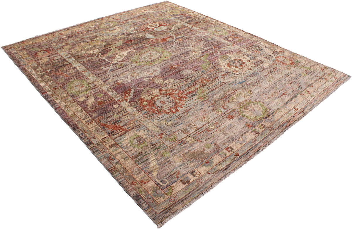 Floraler handgeknüpfter Orientteppich aus Wolle mit braunen, grünen und rostfarbenen Ornamenten, 300 × 260 cm – Ansicht 6