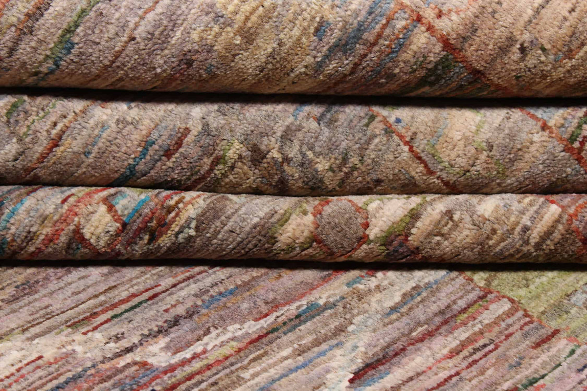 Floraler handgeknüpfter Orientteppich aus Wolle mit braunen, grünen und rostfarbenen Ornamenten, 300 × 260 cm – Ansicht 8
