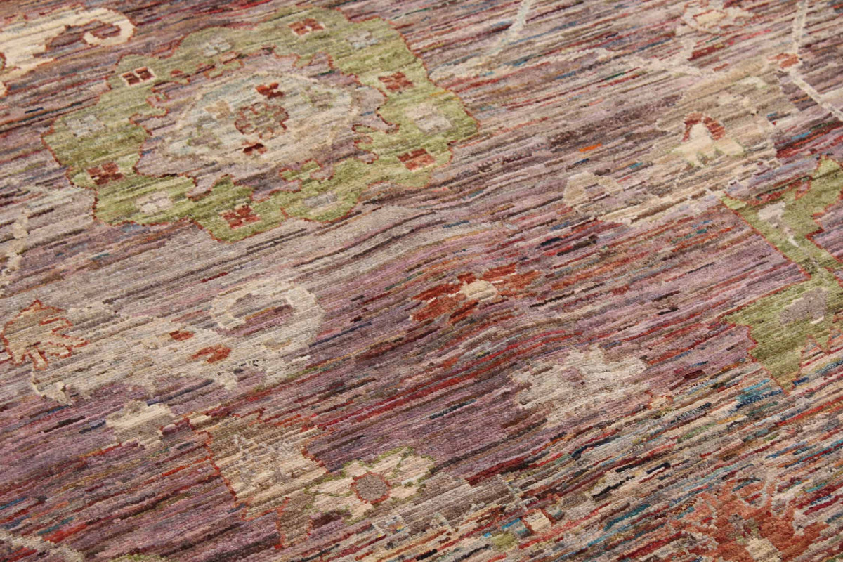 Floraler handgeknüpfter Orientteppich aus Wolle mit braunen, grünen und rostfarbenen Ornamenten, 300 × 260 cm – Ansicht 7