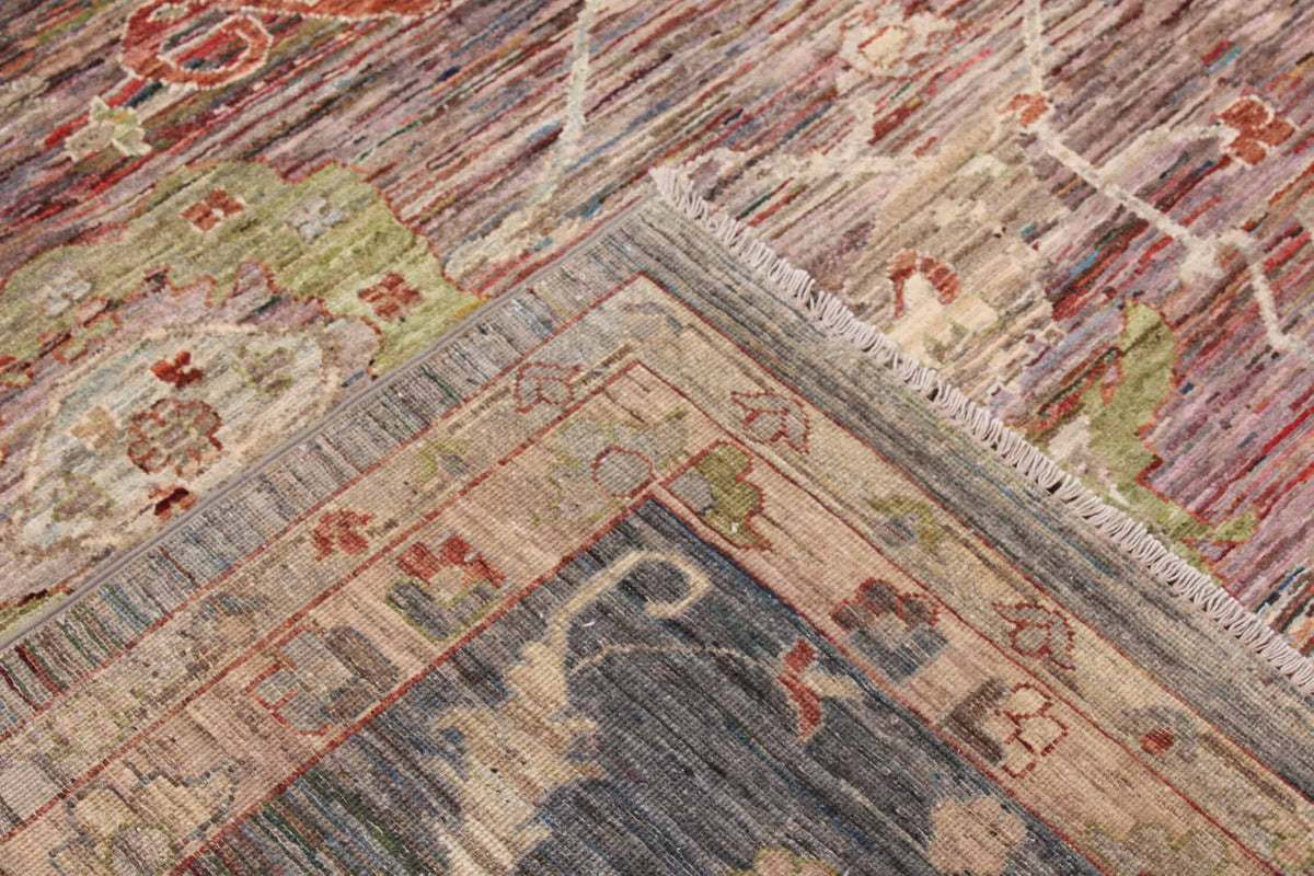 Floraler handgeknüpfter Orientteppich aus Wolle mit braunen, grünen und rostfarbenen Ornamenten, 300 × 260 cm – Ansicht 5