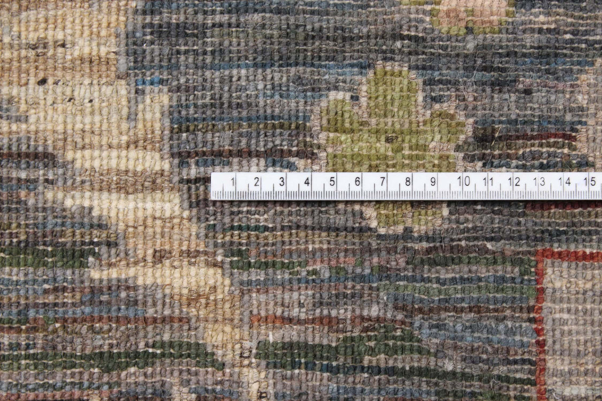 Floraler handgeknüpfter Orientteppich aus Wolle mit braunen, grünen und rostfarbenen Ornamenten, 300 × 260 cm – Ansicht 4