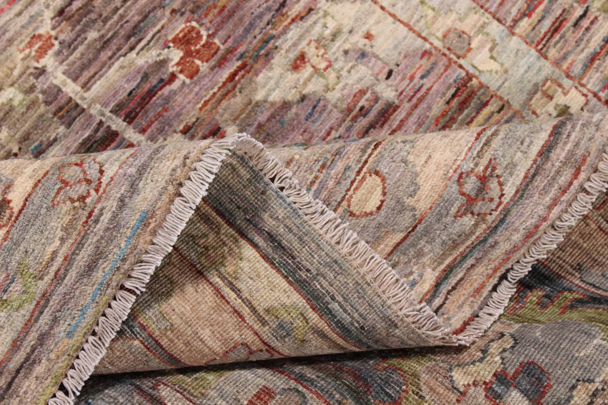 Floraler handgeknüpfter Orientteppich aus Wolle mit braunen, grünen und rostfarbenen Ornamenten, 300 × 260 cm – Ansicht 3