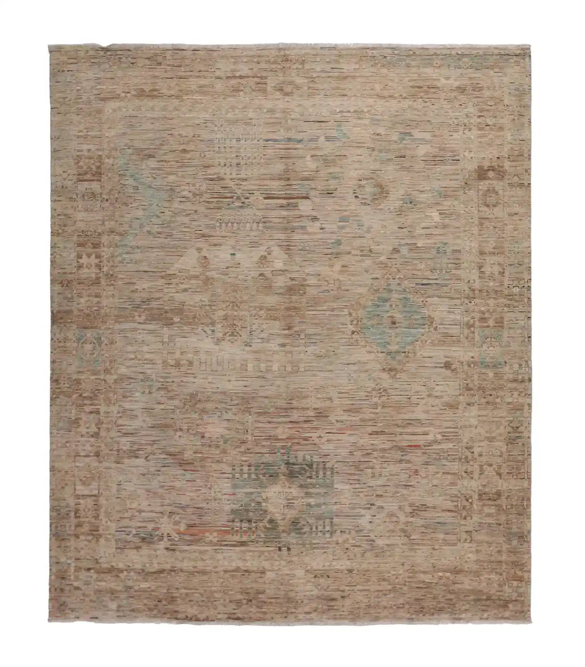 Beiger Orientteppich mit blauer Rosette, 301 × 254 cm – Gesamtansicht