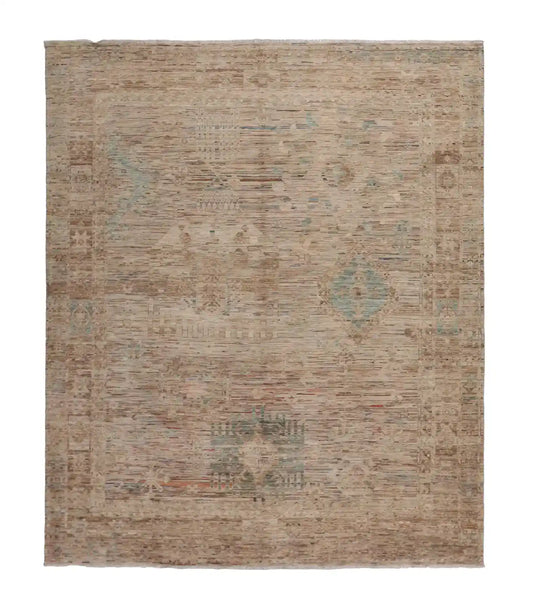 Beiger Orientteppich mit blauer Rosette, 301 × 254 cm – Gesamtansicht