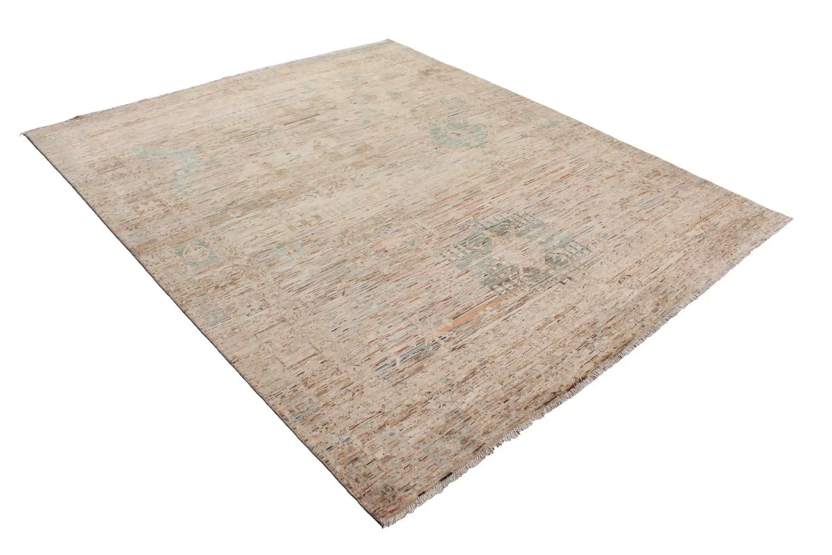 Beiger Orientteppich mit blauer Rosette, 301 × 254 cm – Ansicht 3 des handgeknüpften Wollteppichs