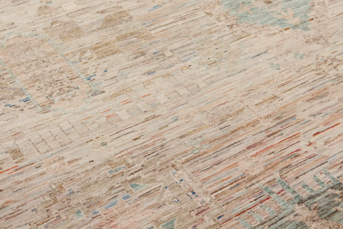 Beiger Orientteppich mit blauer Rosette, 301 × 254 cm – Ansicht 4 des handgeknüpften Wollteppichs