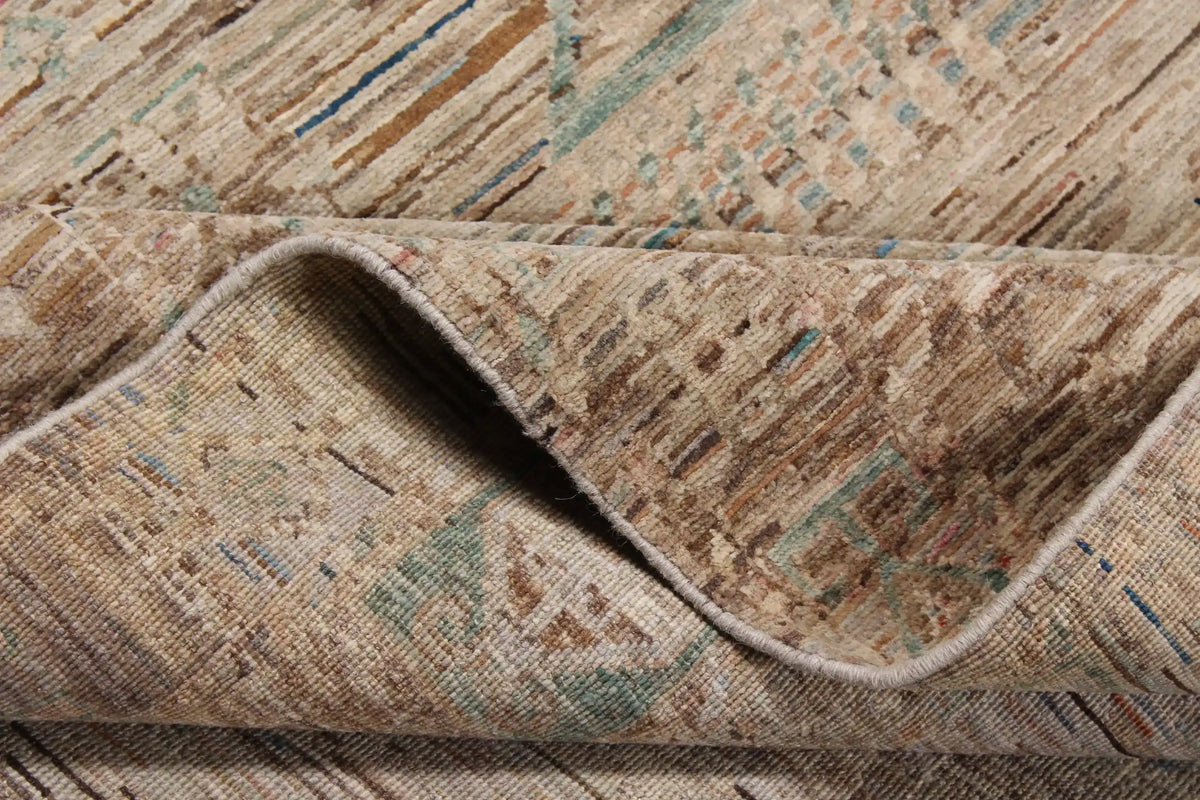 Beiger Orientteppich mit blauer Rosette, 301 × 254 cm – Ansicht 7 des handgeknüpften Wollteppichs