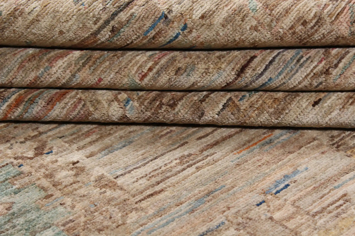 Beiger Orientteppich mit blauer Rosette, 301 × 254 cm – Ansicht 8 des handgeknüpften Wollteppichs