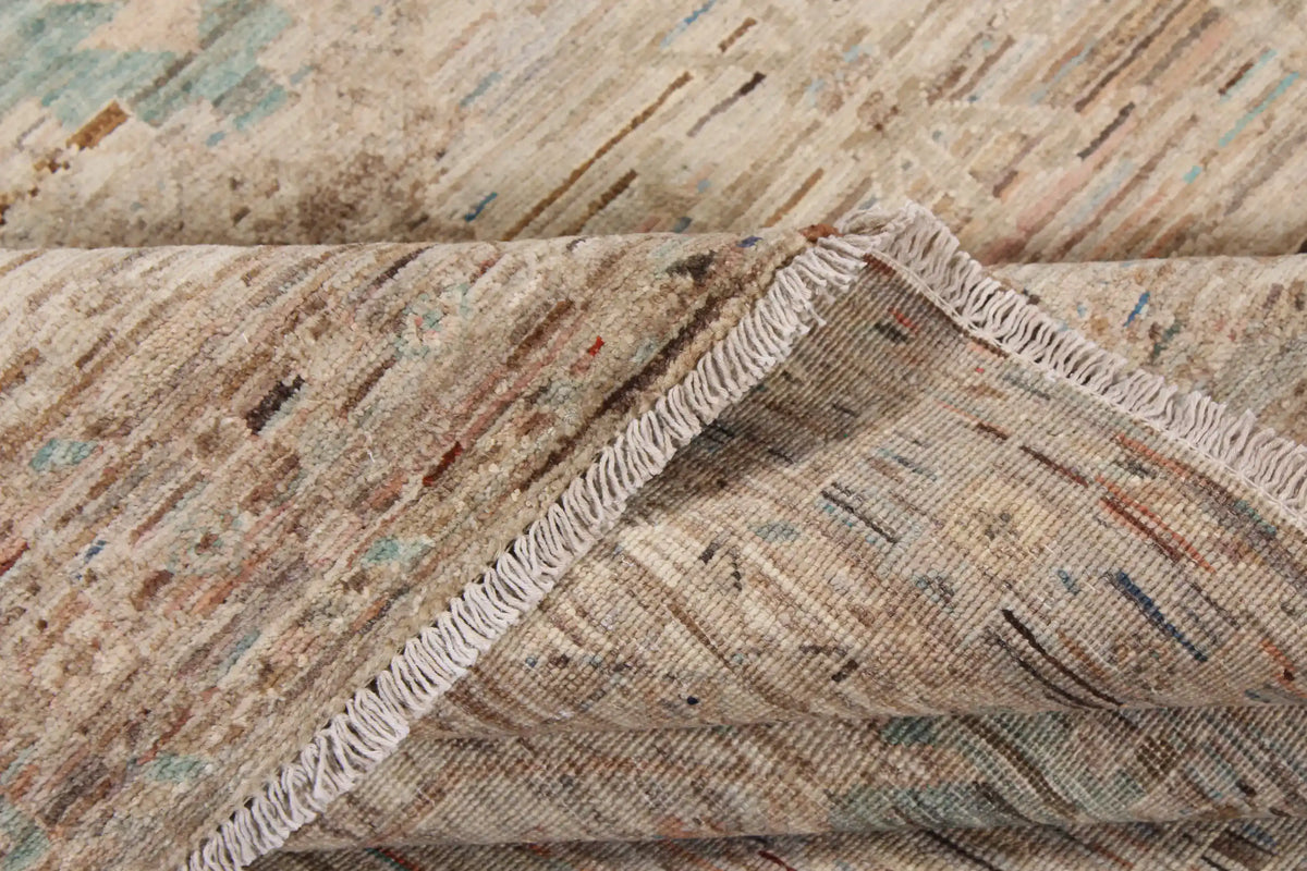 Beiger Orientteppich mit blauer Rosette, 301 × 254 cm – Ansicht 9 des handgeknüpften Wollteppichs