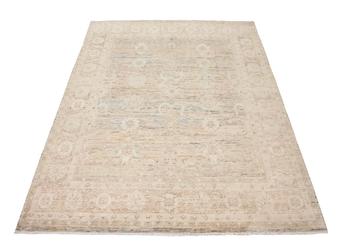 Light Afghan Rug with Framed Blue Flowers, 303 × 252 cm, view 2.