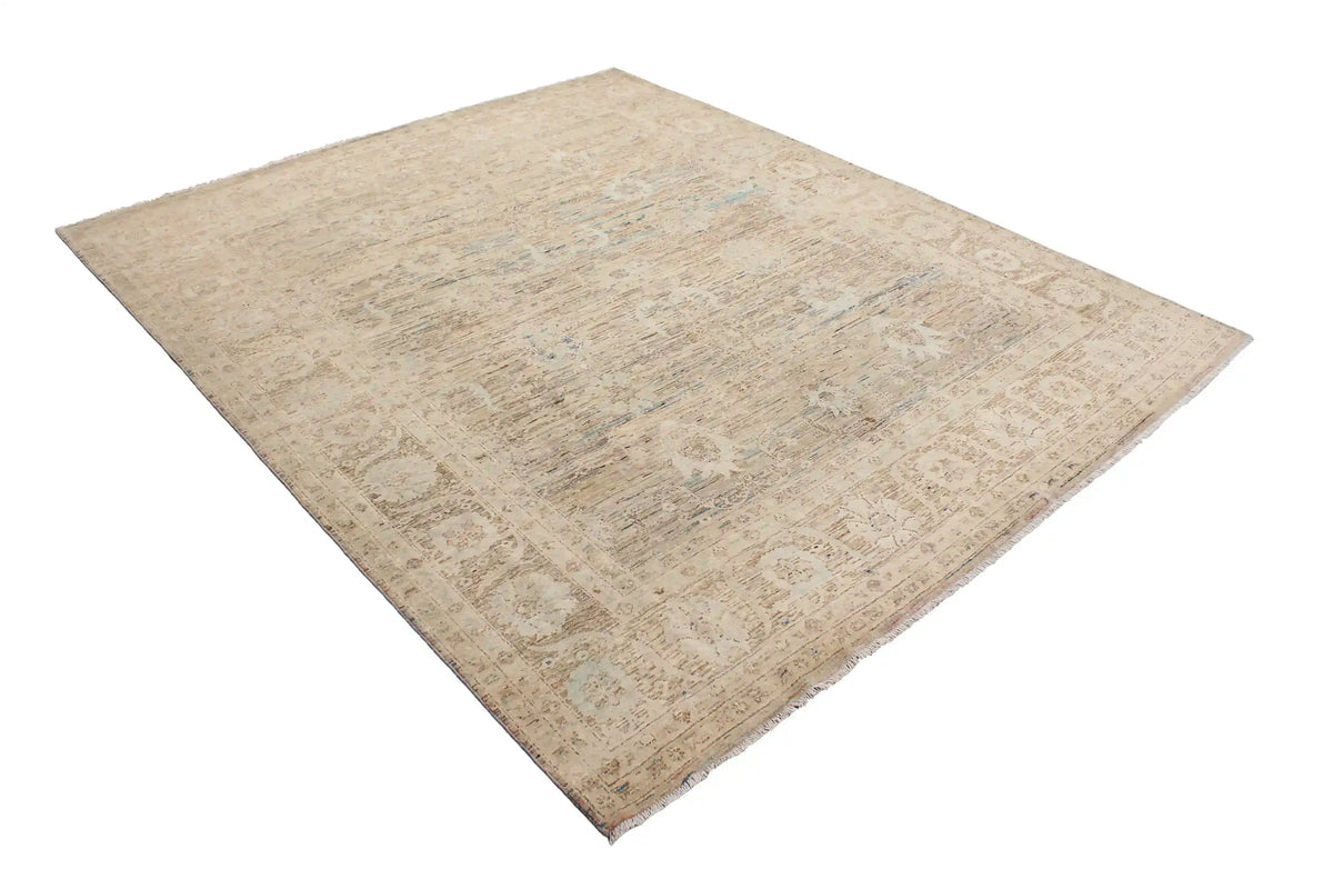 Light Afghan Rug with Framed Blue Flowers, 303 × 252 cm, view 3.