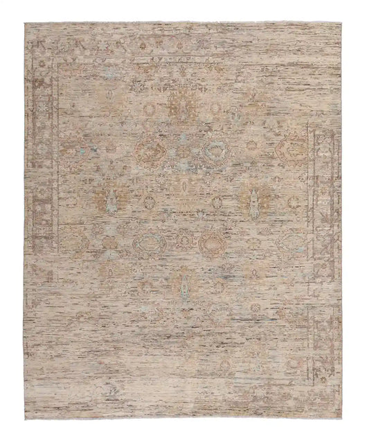 Beiger Orientteppich mit dichtem Blütenfeld, 295 × 246 cm – Gesamtansicht
