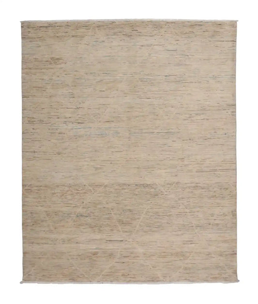 Beiger Wollteppich mit feiner horizontaler Zeichnung, 293 × 248 cm – Gesamtansicht