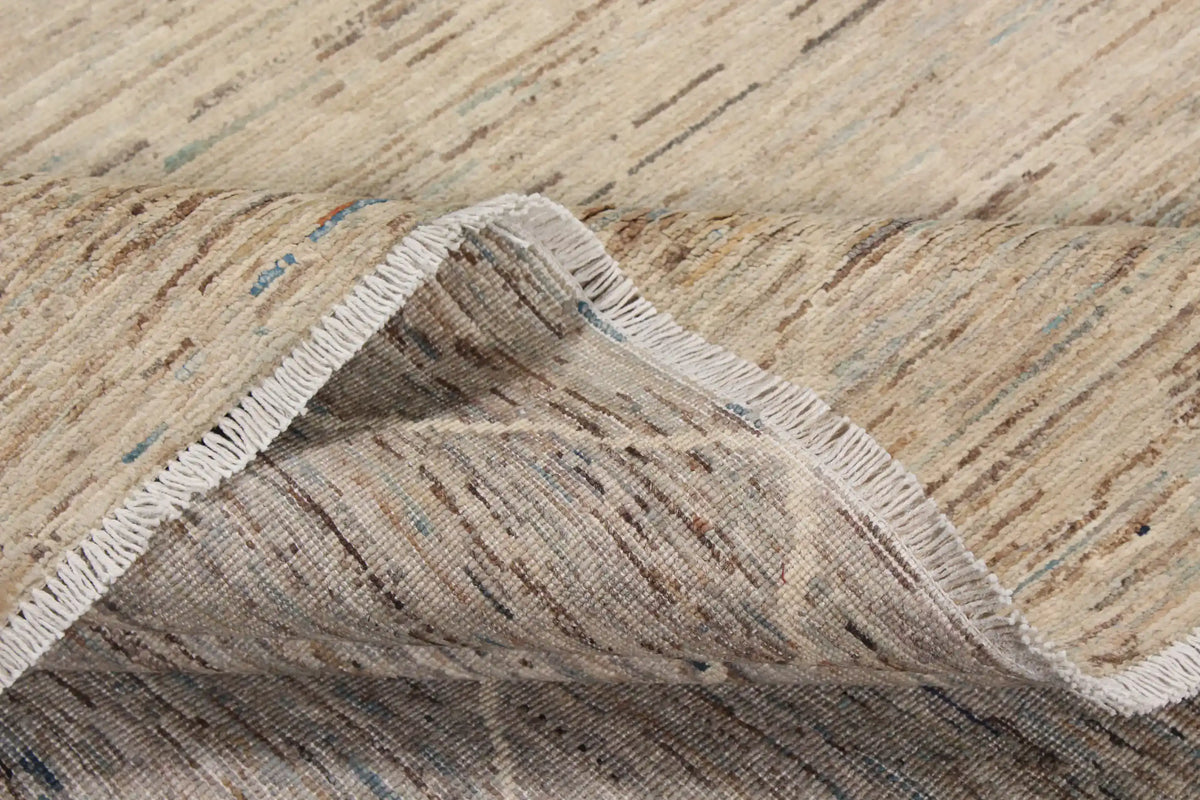 Beige Wool Rug with Fine Horizontal Patterning, 293 × 248 cm, view 4.