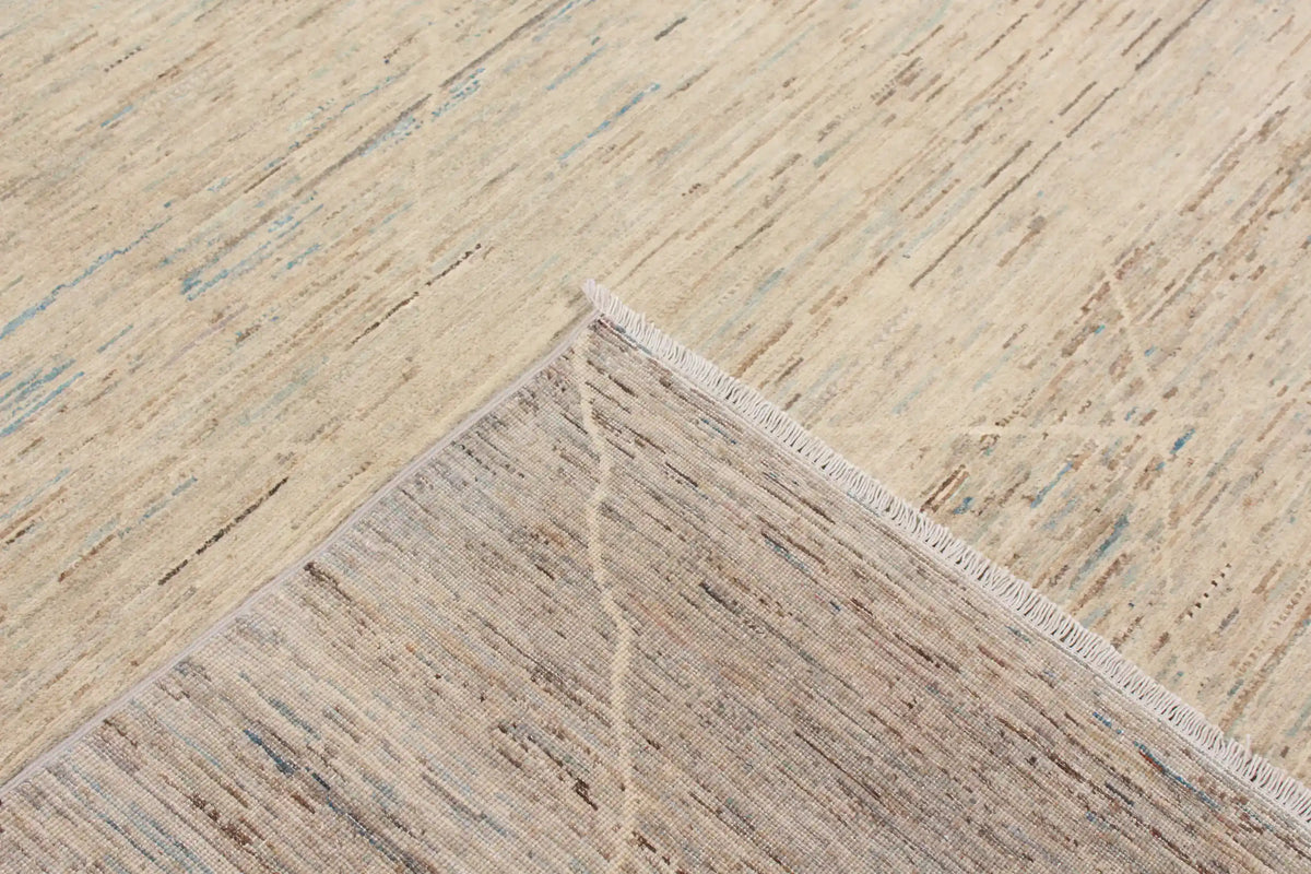 Beige Wool Rug with Fine Horizontal Patterning, 293 × 248 cm, view 6.