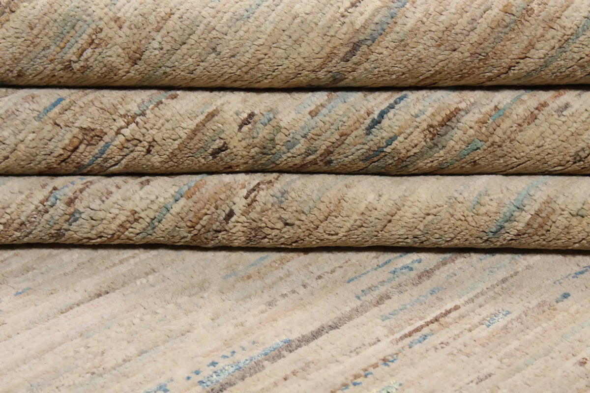 Beige Wool Rug with Fine Horizontal Patterning, 293 × 248 cm, view 9.