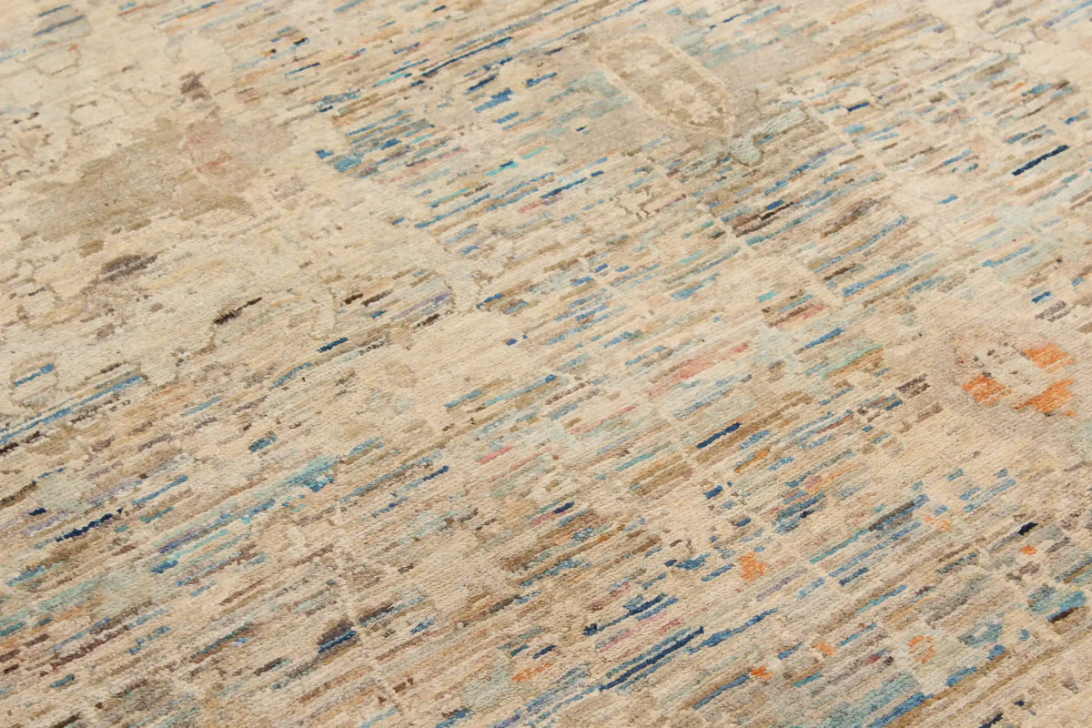 Blue-Gray Afghan Rug with Light Floral Motifs, 302 × 253 cm, view 5.