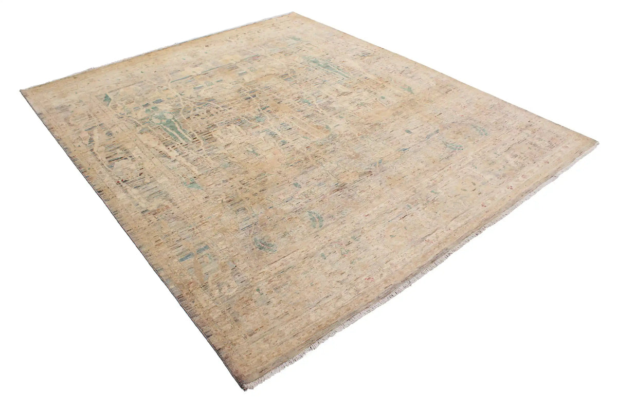 Light Afghan Rug with Long Blue Leaf Motifs, 293 × 250 cm, view 3.