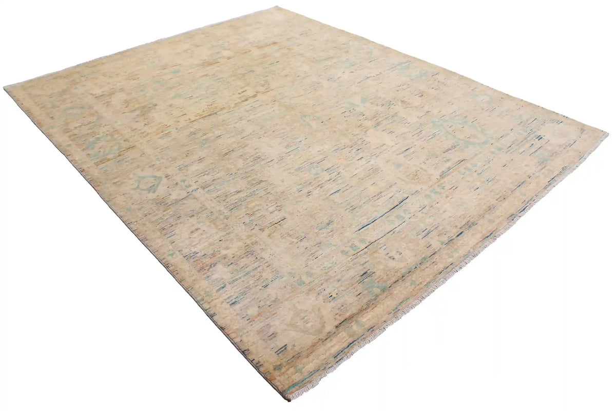 Beiger Orientteppich mit zarten blauen Blüten, 311 × 252 cm – Ansicht 3 des handgeknüpften Wollteppichs