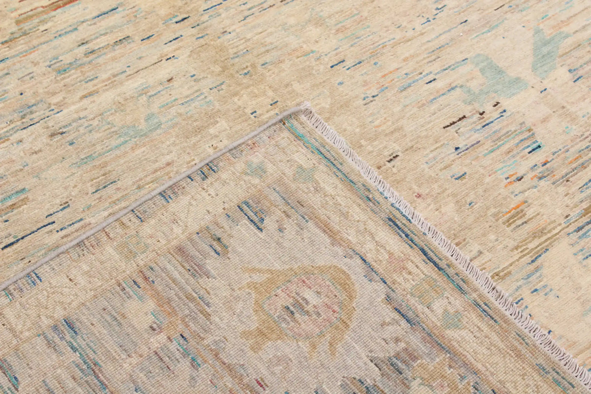 Beiger Orientteppich mit zarten blauen Blüten, 311 × 252 cm – Ansicht 6 des handgeknüpften Wollteppichs